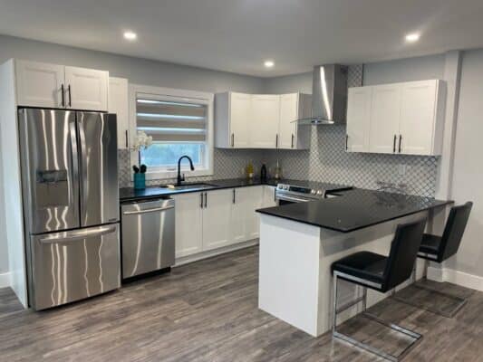 White kitchen cabinets with a minimalist design
