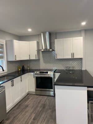 White shaker cabinets in a modern kitchen