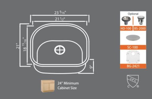 <span style="color: #808080; font-size: 85%;">Stainless Steel Undermount Sinks</span></br> 236" x 21" x 9" - Image 2