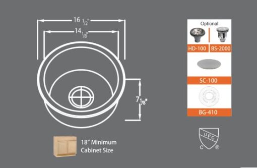 <span style="color: #808080; font-size: 85%;">Stainless Steel Undermount Sinks</span></br> 16" x 7" - Image 2