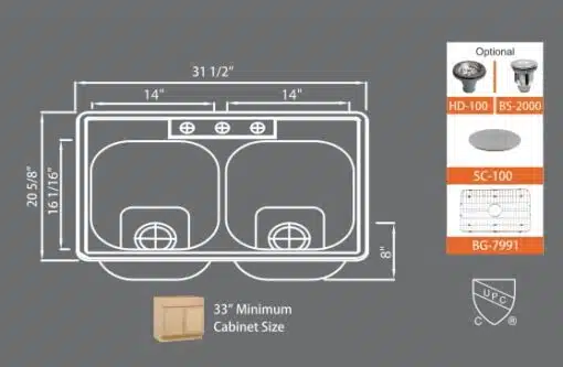 <span style="color: #808080; font-size: 85%;">Stainless Steel Topmount Sinks</span></br> 31" x 20" x 8" - Image 2